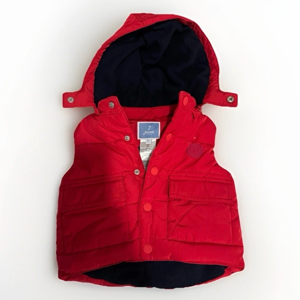 Jacadi Paris Red Hooded Vest 18M EUC Baby Unisex Snap Puffer